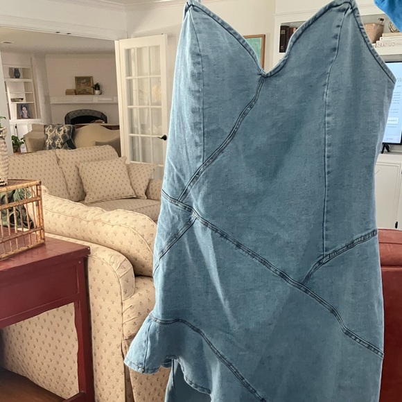 Denim Maxi Dress with Ruffle hem - Picture 6 of 9